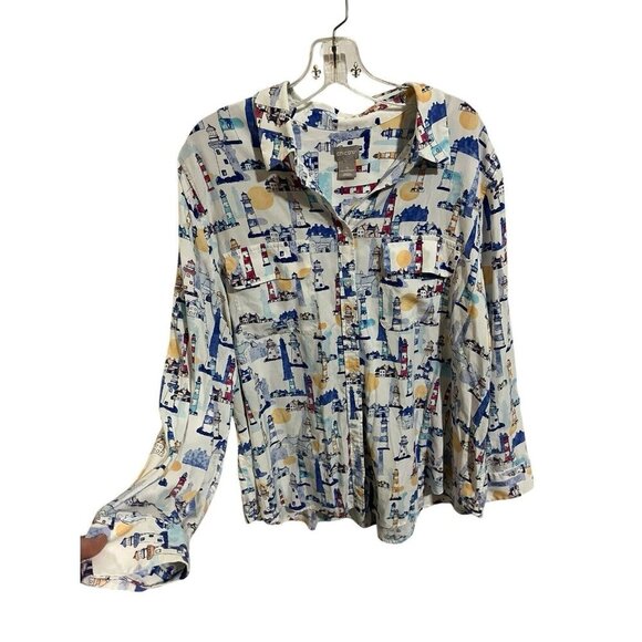 Chico's Women's Size 4 (20/22) Lighthouse Soft Long Sleeve Button Up Blouse - Picture 2 of 6